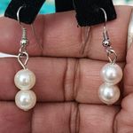 Statement Turquoise Seed Bead and Faux Pearl Necklace Cross Pendant Set Blue Photo 9