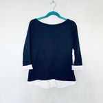 Loft Navy Blue Pullover Sweater With Faux White Shirt Photo 4