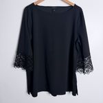 Ann Taylor  Black 3/4 Sleeve Top With Crochet Bell Cuff Sleeve Side Slit XL Photo 0