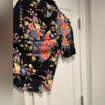 Krazy Kat  Size S Black Floral Flowy Short Sleeve Collared Button Down Shirt 90s Photo 2