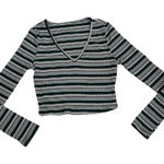 SheIn  90s Y2K Long Sleeve Striped V Neck Shirt Size Medium Photo 0