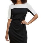 CHAPS Dress Womens Large Black White Colorblock Sheath Ruched Stretch Boatneck Photo 0