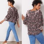Cleobella Bohemian Ruffle Brynlee Blouse Fan Print Small Organic Indian Cotton Photo 8