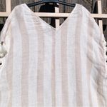 C&C California  striped tassel linen dress beach swim coverup Tan/White Small Photo 7