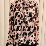 Peach w/ green flower print pussy bow blouse. GUC Pink Size 8 Photo 0