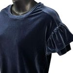 Madewell  Velvet Ruffle Short Sleeve Pullover Top Navy Women’s XS HOLIDAYS Photo 4