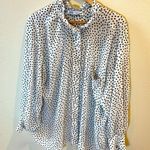 ZARA Women Large Sheer Blouse Ruffle Neck Bubble Sleeves, Black & White Poka Dot Photo 6