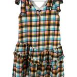Saturday Club S plaid sleeveless dress ruffle bow pastel cotton casual concert Black Photo 1