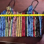 AQUA  Sequin Stripe Crop Top V Neck Spaghetti Strap Black Women's Size M Photo 4