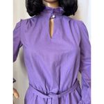 Vintage OOAK Purple cotton mini dress high ruffled keyhole collar belt small Photo 14
