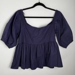 Free People  Veronica Puff Sleeve Off Shoulder Top NWT Cotton Navy Size L Photo 6