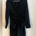 ZARA Black Collared Ruched Shirt Dress Long Sleeve Size M Photo 5