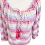 J.Crew  NWT Striped Peasant Blouse Women’s Size XS Pink Tassel Tie Metallic Photo 4