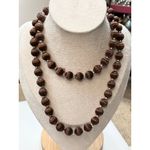 Brown satin thread Beaded Necklace With Gold Accents 30 Inches Long Photo 1