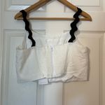 PRETTYGARDEN Pretty Green White Linen Crop Top – Size M – Black Wavy Straps – NWT Photo 2