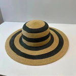 Large Floppy Folding Wide Brim Stripe Cap Sun Straw Summer Beach‎ Women’s Hat Tan Photo 0