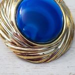 Vintage Clip On Earrings Bright Blue with Gold Tone Large Chunky Halo Statement Photo 7