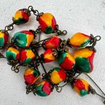 Red yellow and green hand painted vintage beaded necklace Photo 4