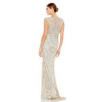 Mac Duggal  4908 Embellished Beaded Fringe Cap Sleeve Gown Platinum Gold 14 Photo 1