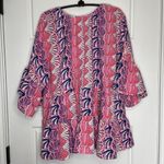 Simply Southern Simply‎ Southern Tiered Blouse Women's Size Large All Over Shell Print Tropical Photo 2