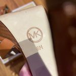 Michael Kors Grace Buckle Brown Leather Platform Heels Sandals Women Size 8 Coastal Neutral Photo 8