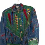 Anage Denim Embellished Paisley Jacket Sz Large Blue Photo 2