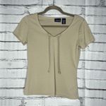 Hillard & Hanson Cream Fitted Tie Front T-Shirt V-Neck Drawstring Neckline SZ XS Photo 0