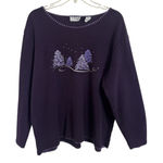 American Vintage Vtg 90s Purple Fleece Evergreen Tree Sweater Size XL Embroidered Rhinestones Photo 0