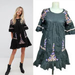 Free People  Pavlo Embroidered Smock Dress Black Purple Floral‎ Size XS Photo 1