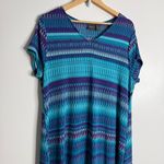 Chico's Chico’s Travelers Ikat Maxi Dress Blue Purple V-Neck Shirt Sleeve Large Chico 2 Photo 1