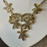 Vintage Mint Green Acrylic Flowers Statment Necklace Gold Tone Chain Photo 3