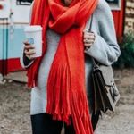 Anthropologie Orange Fringe Oversized Scarf NWT Photo 0