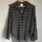 MISA Los Angeles Misa Black White Polka Dot Sheer Button Up Bell Ruffle Sleeve Hi Lo Blouse Photo 0