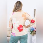 NWT Light Beige Flower Print 3/4 Sleeve Knit Top Size S Photo 1