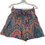 J.Crew High Waisted Paisley Shorts Blue Size 8 Belt Tie Ratti Mediterranean Photo 1