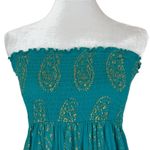 Denim & Supply Ralph Lauren Teal Strapless Maxi Dress Gold Print Size Medium Green Photo 3