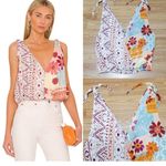 Free People tied to you v neck floral silky feel tank top tropical combo large Photo 1