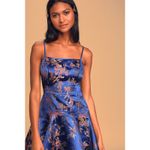 Lulus  Perfect Date Royal Blue Satin Jacquard Sleeveless Mini Dress S NWT Photo 1