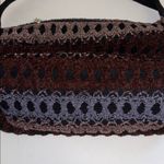 MAROON BLUE BROWN CROCHETED CHENILLE SHOULDER BAG WITH BLACK FELT STIFF HANDLE Red Photo 5