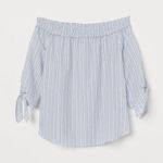 H&M LOGG Women's Sz 6 Off Shoulder Blouse Shirt Blue White Strip 3/4 Sleeves Photo 0