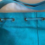Diane Von Furstenberg  DVF Blue Vibrant Silk Assets! Leather Suede Photo 4