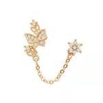 18K Gold Plated Double Pierced Holes Tassel Chain Butterfly Stud Earrings for Women Photo 1