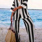 SheIn ⭐️ Vacay Striped Crochet Pants Swim Cover Up M NWT Photo 1