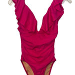 J.Crew Swimsuit Women’s Size 10 Ruched Ruffle One-Piece Pink Fuchsia V Neck New Photo 0