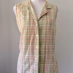 Erika Vintage ‘90s Peach & Green Plaid Collared Sleeveless Button Down Blouse Photo 1