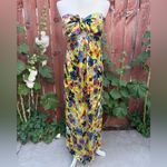 Anthropologie NWT  Floral Silky Tie-Front Strapless Yellow Maxi Dress Size XL Photo 1