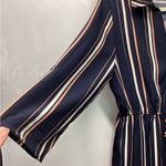 She & Sky mini dress with curved hem. Navy, coral and cream stripes. Size Large Photo 9