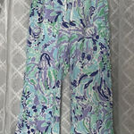 Lilly Pulitzer Pants Women Medium Linen Straight Nice Ink Lilly's Lilac Vacation Photo 0