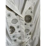 Carlisle  Blouse Women's Size 12 White Front Embroidered Medallions Tie Front Photo 4