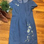 Robbie Bee Vintage 90s Women 10 Floral Embroidered Short Sleeve Denim Jean Dress Photo 2